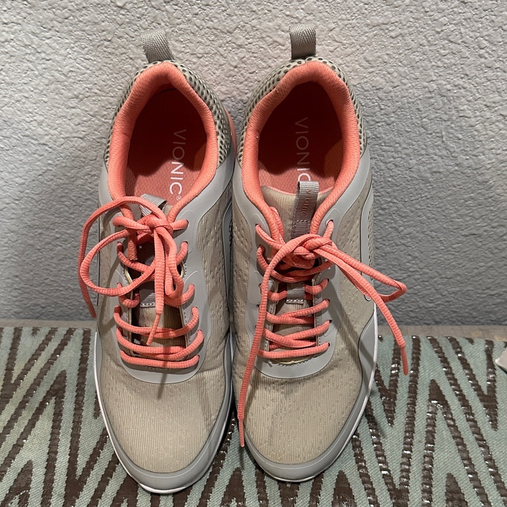 Vionic Women's Beige and Coral Lace-Up Sneakers size 11 USA